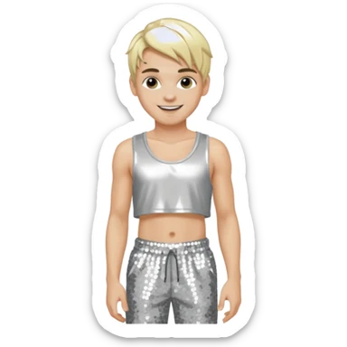 Aaron Carter with blonde hair, silver sequin crop top, silver sequin baggy pants sticker