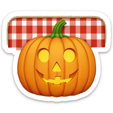 Pumpkin carving on a red gingham blanket  sticker