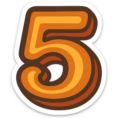 number 5 in retro 70s style, bold, groovy, shades of orange, yellow, brown, and purple sticker