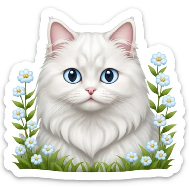 White persian male cat turkish angore with skky blue eyes standing in feed of flowers sticker
