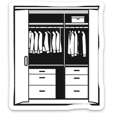 Modern closet with door ajar showing organized professional clothing, work wardrobe storage sticker