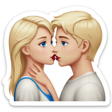 kiss-kiss boy and girl blue eyes and blond hair burgundy color sticker