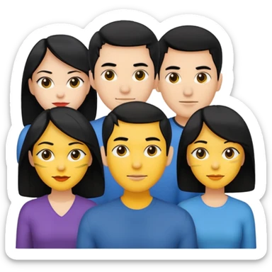 4 people, two man and two women,yellow skin,black hair, Half-body photo sticker
