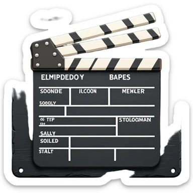 stylized movie clapperboard with minimal detail, black slate with white stripe sticker