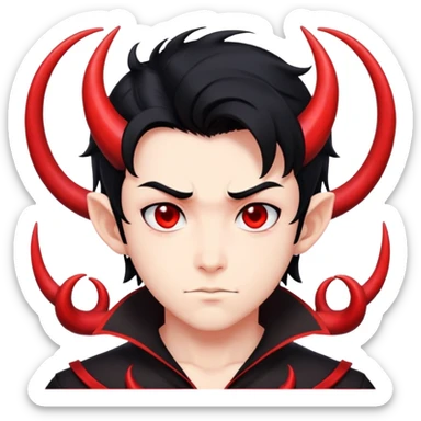 Cool anime devil boy with black hair and curved horns sticker