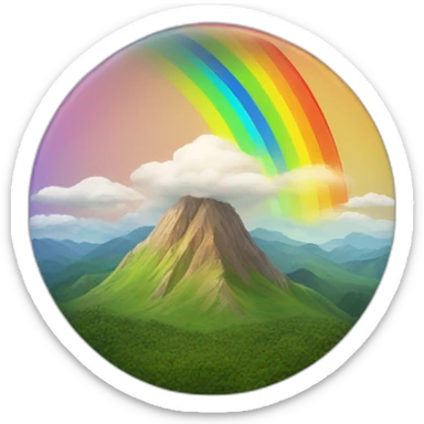 a mountain with a rainbow hoop around it sticker