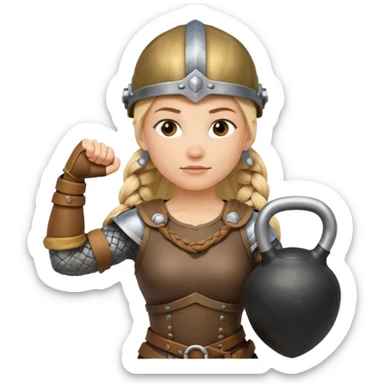 Una Kettlebell con la parte delantera con una vikinga que sea mujer con trenzas sticker