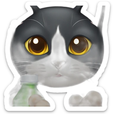 Black cat with brown eyes catching a cap of bottle sticker