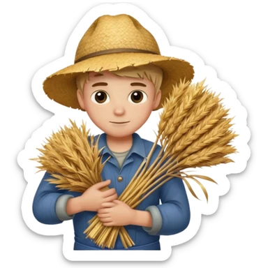 boy farmer, hug a bundle of straw sticker