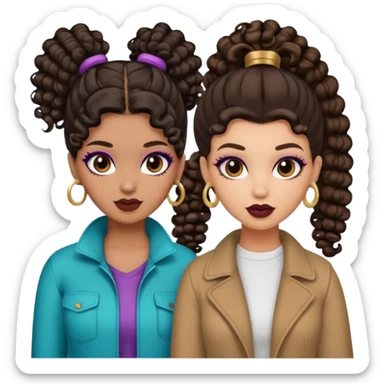 Boujy baddie best friends, trendy heavy makeup both dark hair one light skinned and one mocha brown with curls and one with ponytail sticker