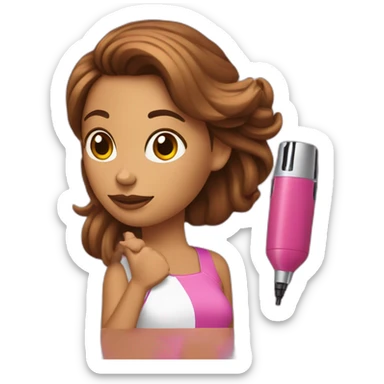 Chica con piel bronceada y pelo marron y una computadora de apple rosa sticker