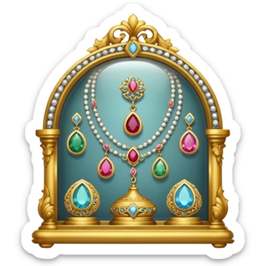 old jewelry in a glass showcase  sticker