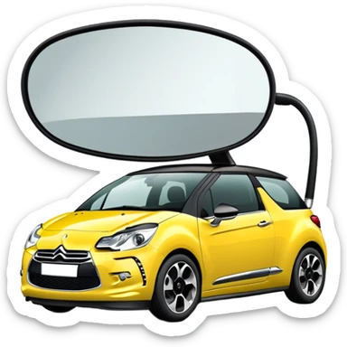 Yellow car Citroen DS3 with black roof like from car catalog  front left side chrome mirror sticker