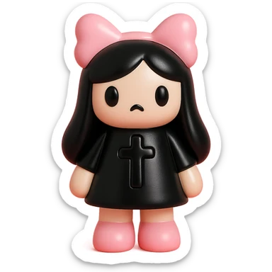 BLACKPINK-inspired gothic object, glossy and bold, black and pink, vinyl figure style sticker