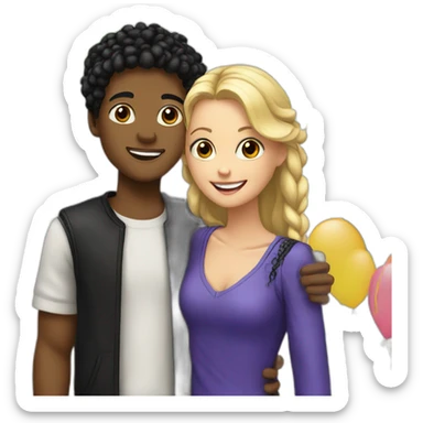a blonde white boy celebrating his birthday with a black girl with black braids sticker