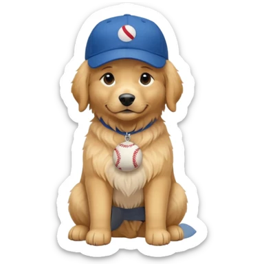 Golden retriever dog with blue baseball cap fullbody sitting down sticker