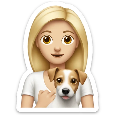 Blonde woman holding a Jack Russell  sticker