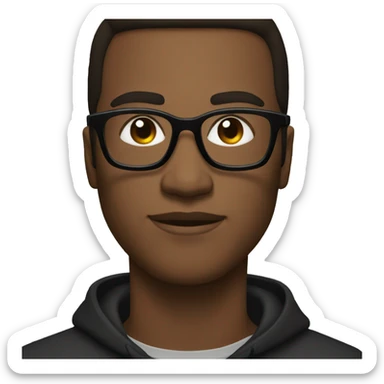 Black man, straight hair combed to the side, wearing black art square glasses sticker
