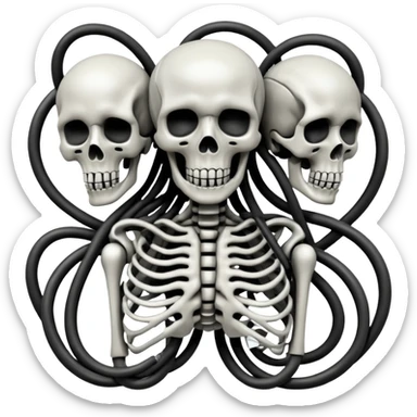 tangled cables merging with skeletal forms, undead biomechanical, Giger sticker