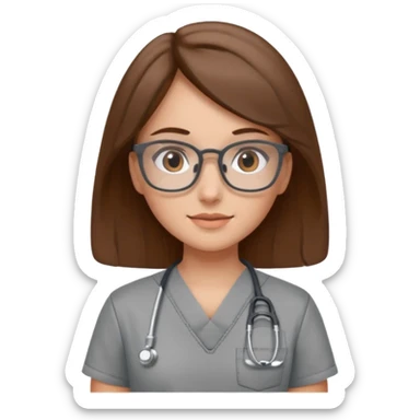 brown haired girl with grey scrubes and brown glasses squre sticker