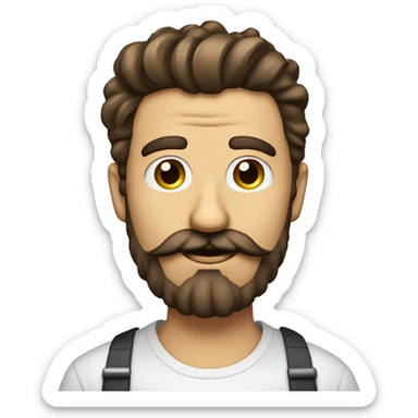 homme cheuveux bouclé yeux marron avec une barbe et une moustache les cheveux bouclé tombe devant son visage sticker