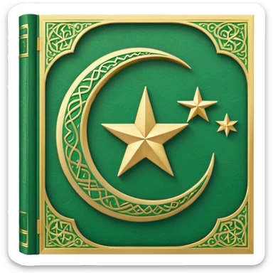 Closed Quran with the Islamic Symbol on it (moon and star) green from left to right sticker