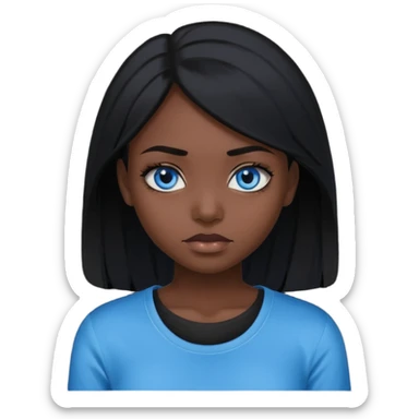 dark femine black haired girl with blue eyes and black top, very cold look sticker