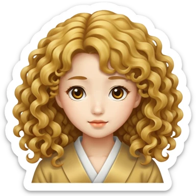 Japanese girl with big golden wavy curly hair sticker