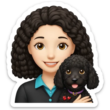 happy girl with black goldendoodle sticker
