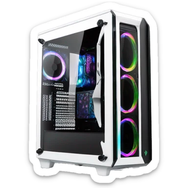 Black gaming PC RGB mid-tower case with glass side panel sticker