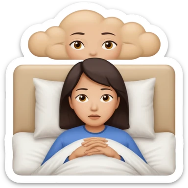 A middle-aged Asian woman lying in bed, unable to sleep sticker
