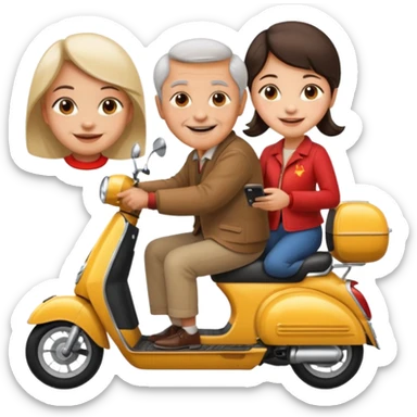 generate iphone emoji old guy italian and chinese girl into the scooter sticker