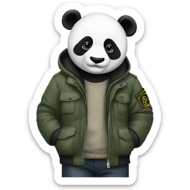 Panda is wearing stone island sticker