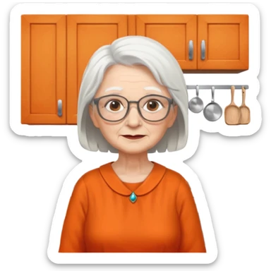 OLD LADY IN KITCHEN OUTFIT ORANGE DRESS, GLASSES. WHITE HAIR  sticker