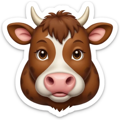Make a cute brown cow with a brown wig and brown eyes sticker
