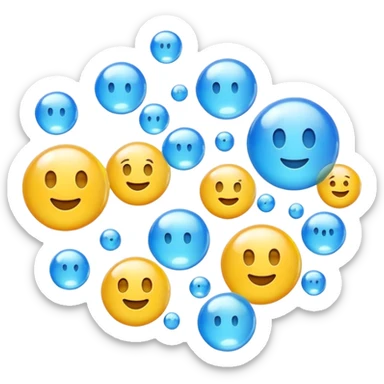3D iPhone style emoji of free-floating bubbles, scattered randomly in the air, translucent and shiny, various sizes, not contained in any circle, isolated on white background, soft shadows, high detail, NO FACE sticker
