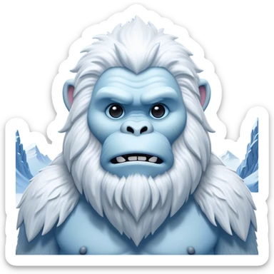 Cinematic Noble Yeti Portrait Emoji, Grand and enigmatic, with a towering, snow-dusted figure in pristine whites and cool blues, exuding ancient, mystical wisdom and stoic majesty, simplified yet exquisitely detailed with frosty textures, glowing with a gentle, icy outline that captures the awe-inspiring presence of a guardian of the frozen wilds! sticker
