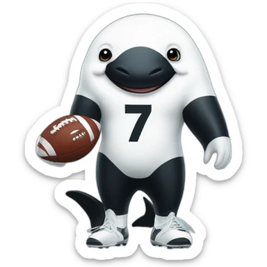 albino killer whale wearing a football jersey with the number 7 sticker