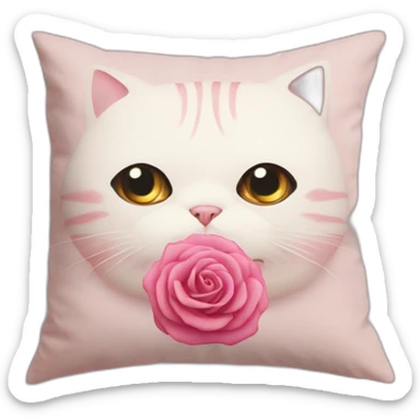 Chat-rose-coussin sticker