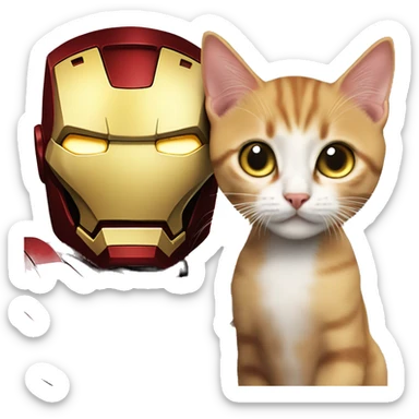 Superhero iron man and cat laught sticker