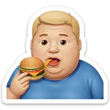 fat man eating bruger and drooling sticker