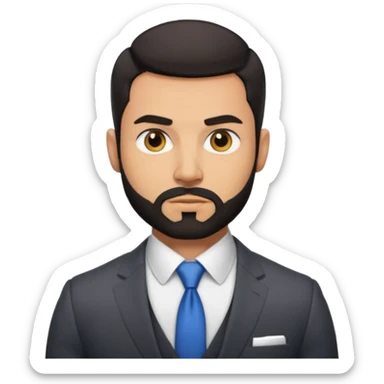 green eyes, dark short hair, muscular shoulders, big lips big nose big eyes, masculine good looking, dark beard wearing a suit . buttons of the shirt open. and olive skin tone  sticker