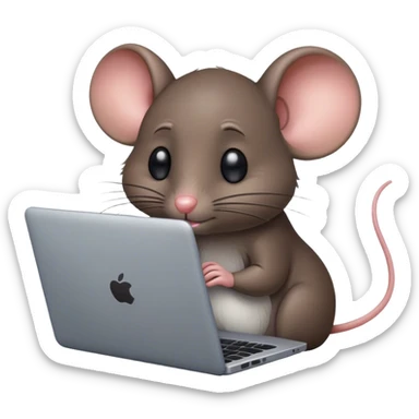 Sad mouse using laptop sticker