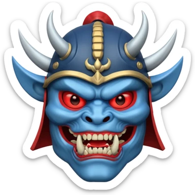 blue oni with samurai helmet face sticker