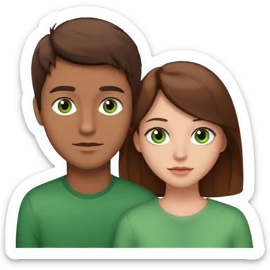 A boyfriend with light brown hair and green eyes next to his girlfriend with dark brown hair and brown eys sticker