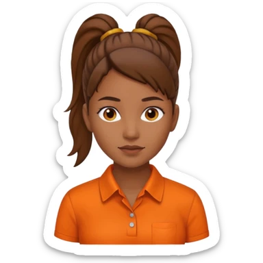 brown ponytail woman in orange collared shirt sticker