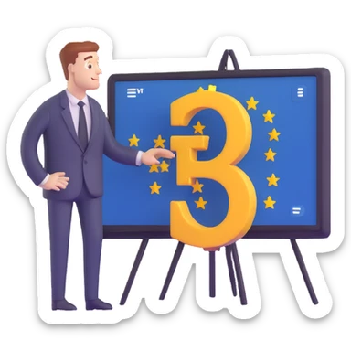 business analyst studying price data with euro symbol € on screen sticker