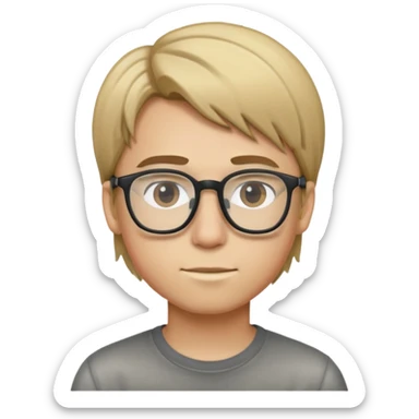 Boy with straight dirty blonde hair and glasses sticker