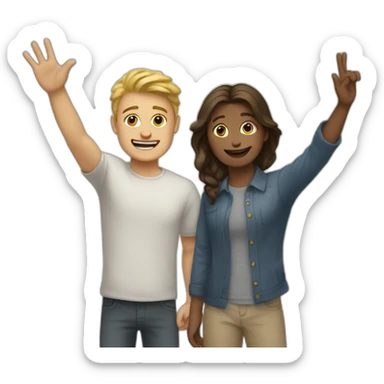 two white friends waving their arms sticker