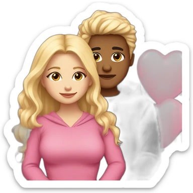 kissing girl with light blondie hair and pink dress and boy with dark hair and black hoodie  sticker